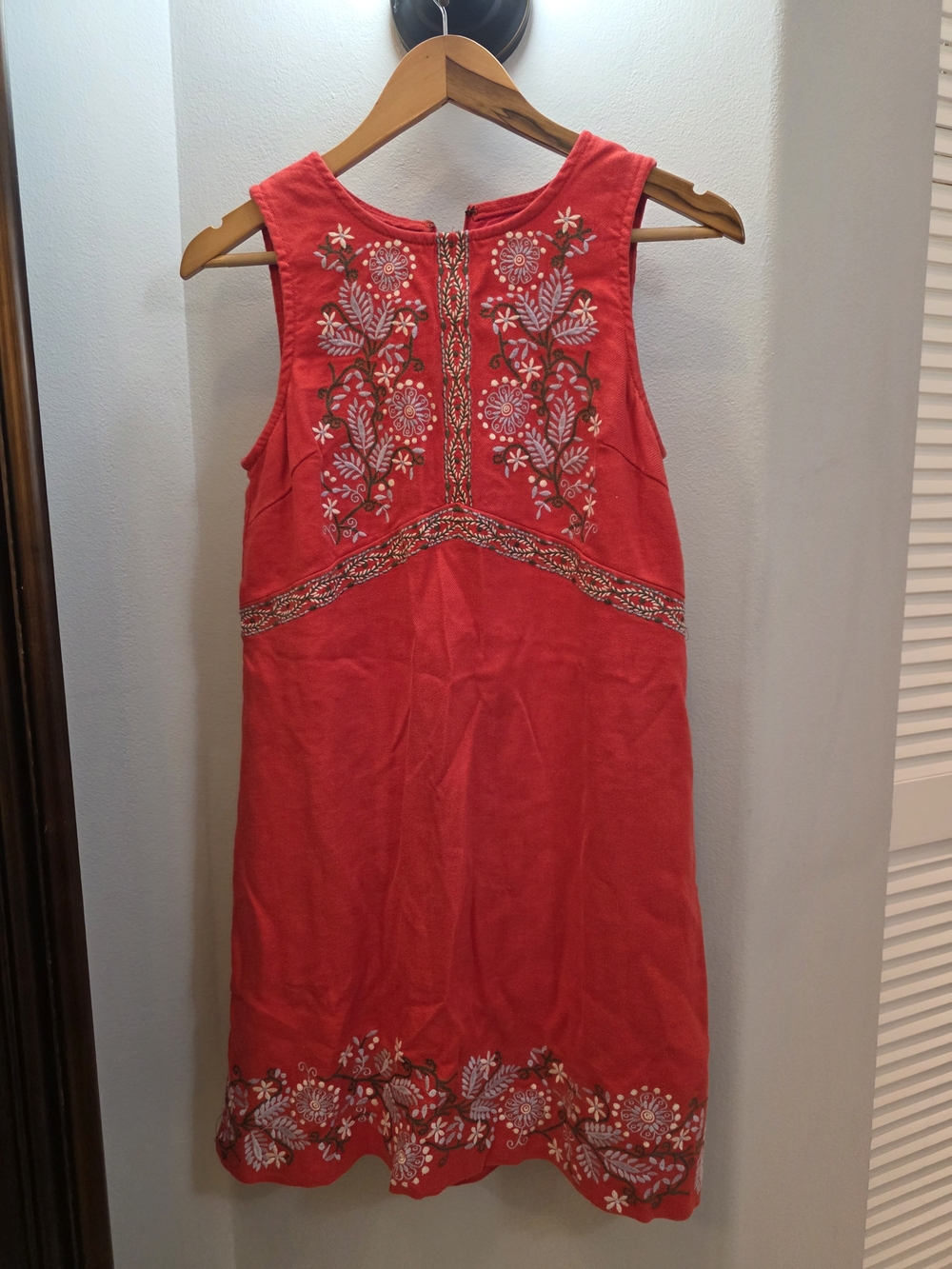 Anthropologie Red Embroidered Aiko Embroidered Dress US 0